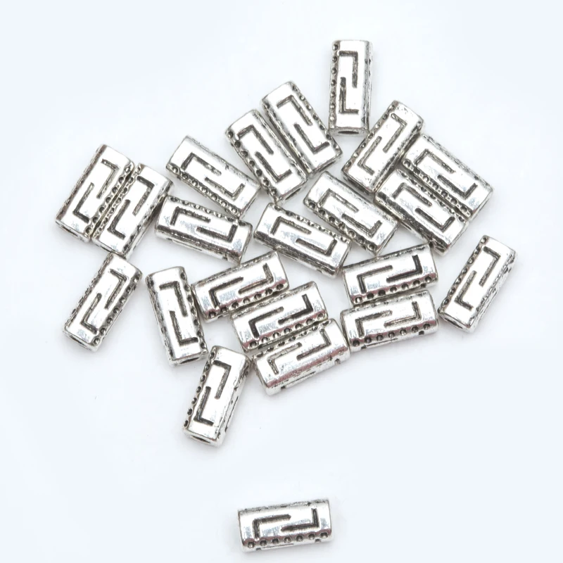

50pcs Silver Stone Vintage Tube Spacer Metal Beads For Bracelet Jewelry Making For Needlework Charms Bracelet Necklace Findings