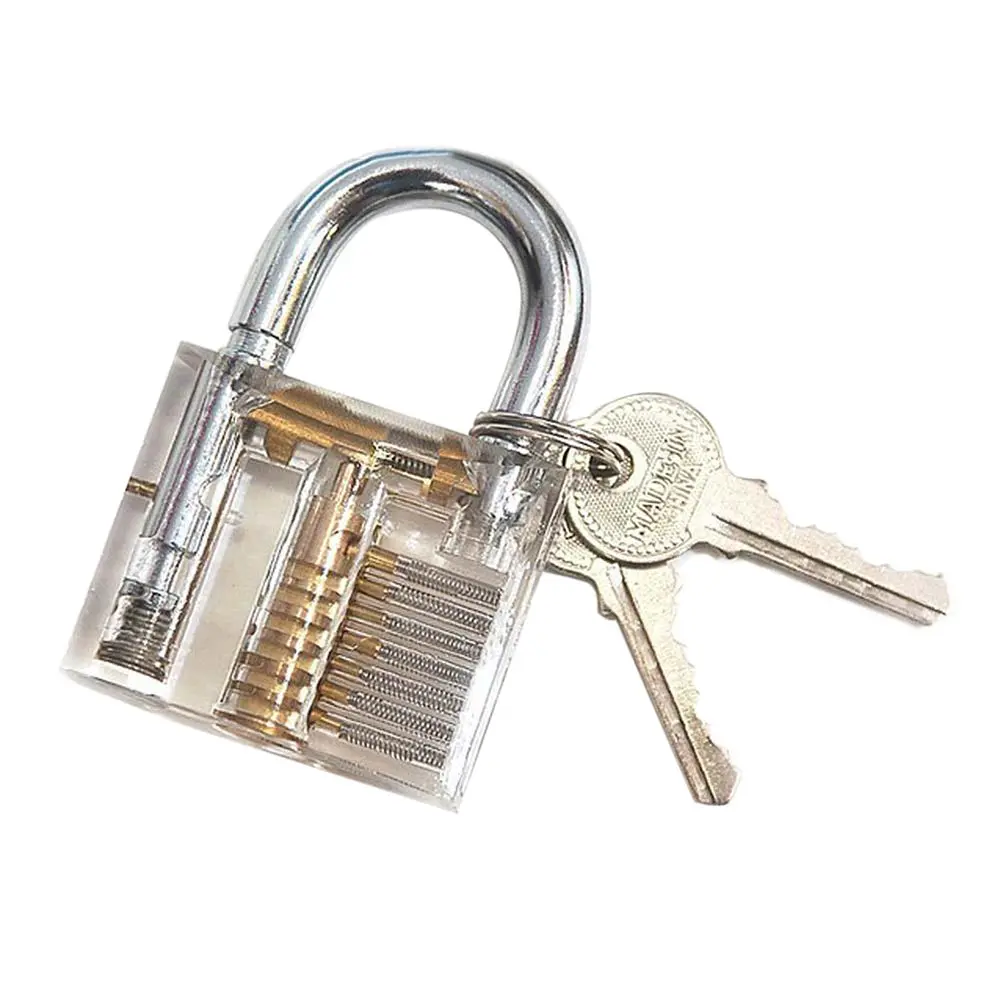 1Pc Clear Crystal Transparent Cutaway Locks Inside View Practice Padlock Visible View Lock Training Skill Locks Keyed Padlock