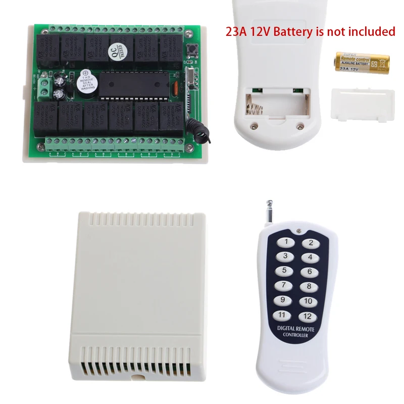 12V 10A Relay 12Ch Wireless Programmable RF Remote Control Transmitter Receiver
