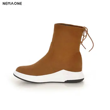 

NEMAONE New low wedges heels women ankle boots platform ladies western boots casual shoes woman black yellow beige red