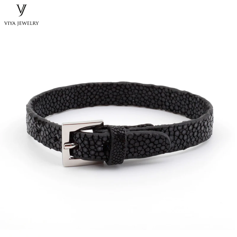 Simple Clasp Flat Stingray Python Cord Wrap Bracelet Charm Cuff Leather Men Bracelet 8mm Real Python Stingray Leather Wristband Adjust Bracelet (34)