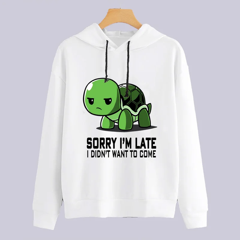 Женские толстовки с капюшоном и длинными рукавами принтом Sorry I AM LATER harajuku весна