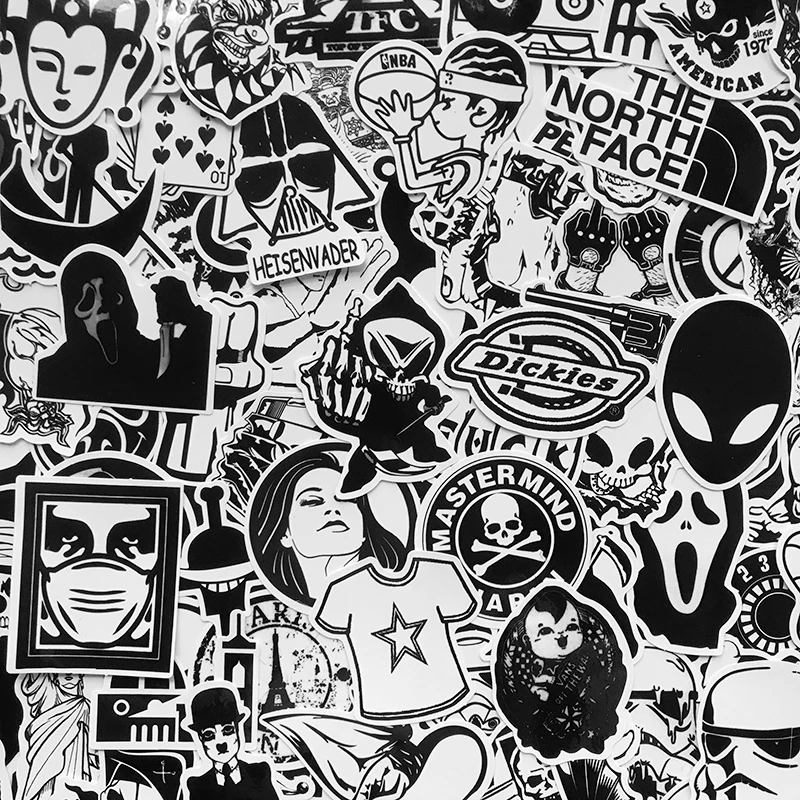 AQK 120 قطعة بارد أسود أبيض دراجة نارية ملصقات على الجدران قنبلة الشارات ملصقا حزمة DIY لوح التزلج المحمول الأمتعة الدراجة الغيتار سيارة