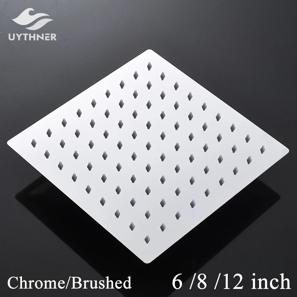 

Uythner Shower Head 6/8/10/12 Inch Luxury Ultrathin Square Rainfall Shower Head Stainless Steel Chrome Bathroom Faucet Accessory