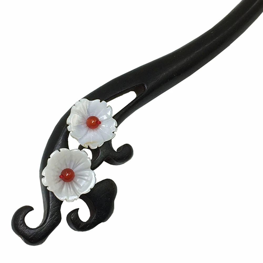 

Hand Carved Ebony Hair Stick Shell Plum Flower Sticks Chinese Style Jewelry Hair Pin Wooden Hair Accessories Hair Fork WIGO0946