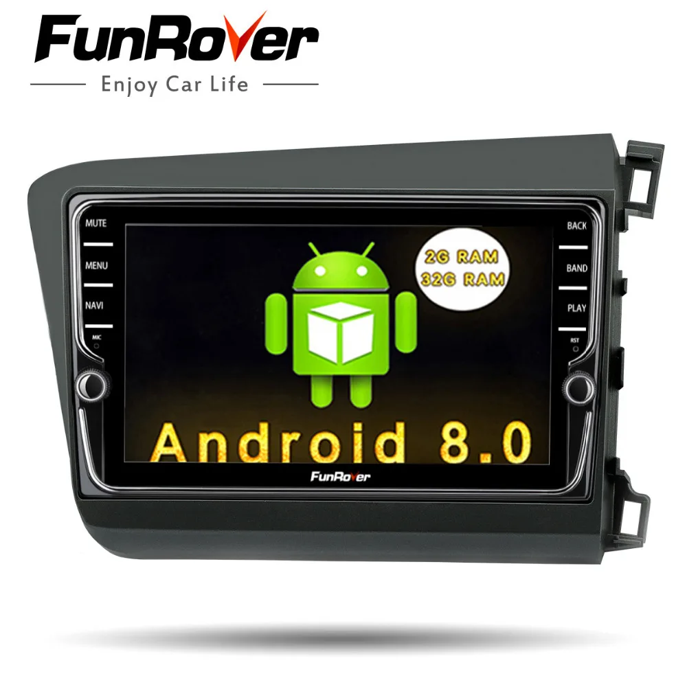 

Funrover Car Radio Multimedia IPS 2 din Android 8.0 Head Unit For Honda For Civic 2011-15 right-hand drive stereo navi audio gps