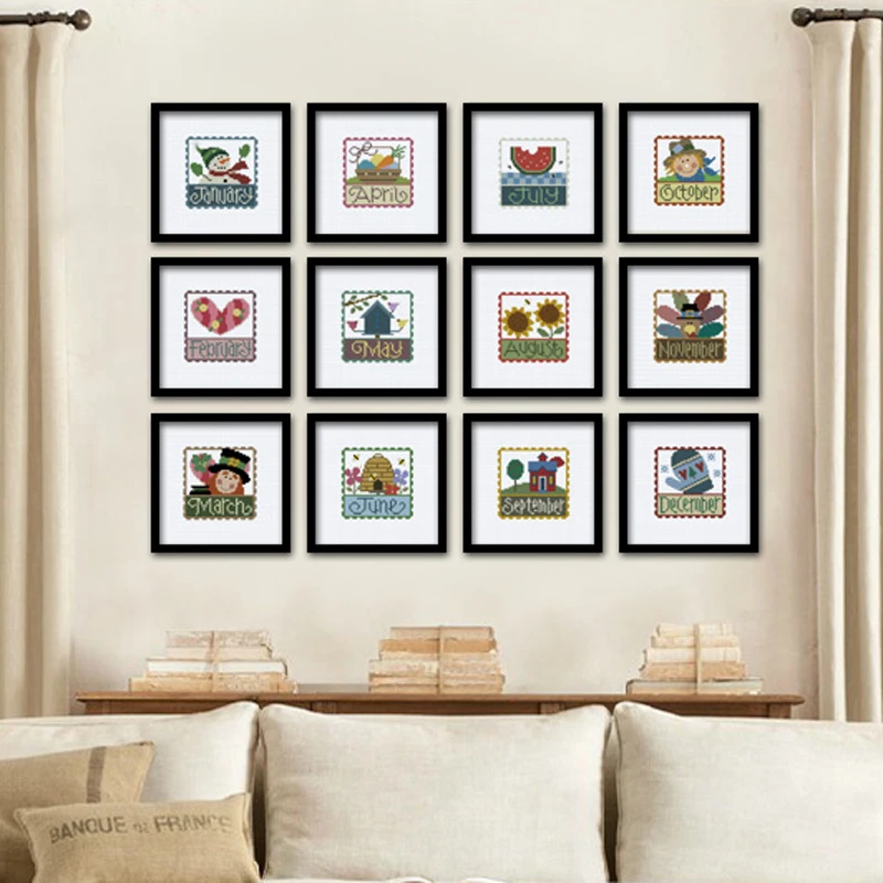 

Stamps Months 14ct DIY Craft Stich Cross Stitch Package Cotton Fabric Needlework Embroidery Crafts Counted Cross-Stitching Kit
