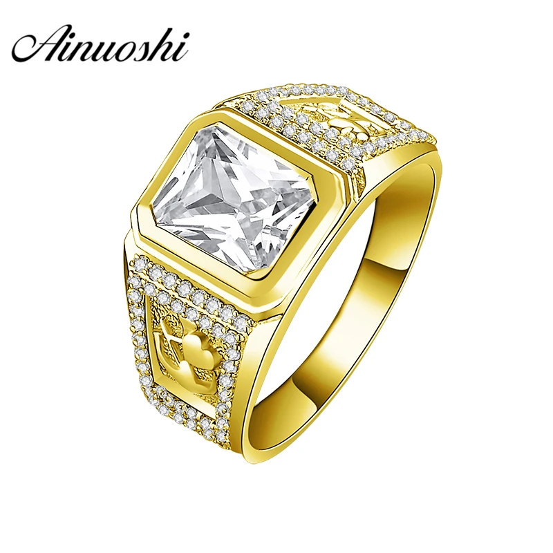 

AINUOSHI Luxury 10K Solid Yellow Gold Male Ring 9.2g Wedding Band 2.5CT Rectangle Cut SONA Diamond Band Men's Wedding Jewelry