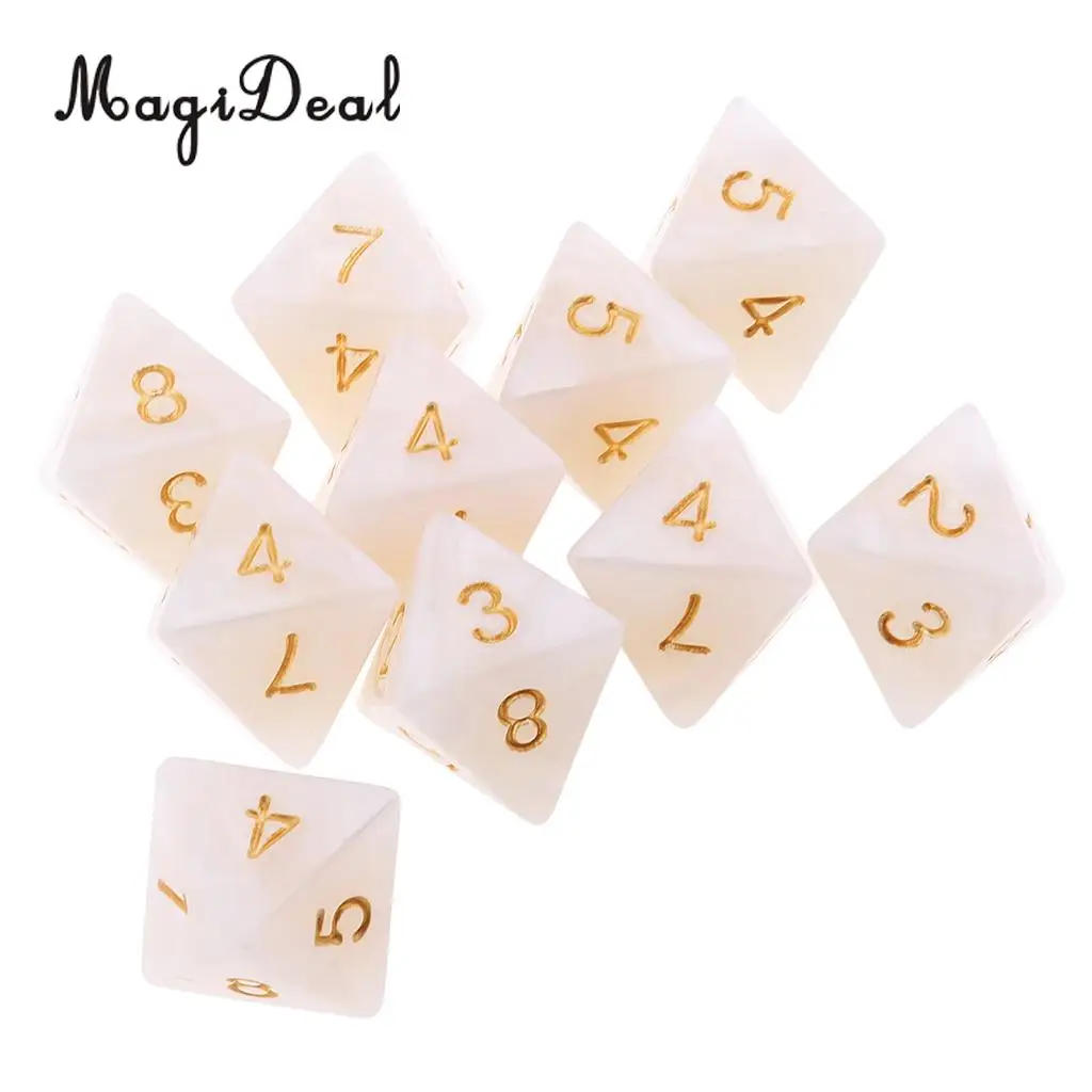 MagiDeal 10Pcs/Lot 8 Sided Acrylic Dice D8 Polyhedral Dice for Party Table Games Dungeons Dragons MTG RPG.Education School Apply
