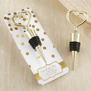 

wedding favor gift and giveaways for man guest -- Gold Heart Wine Bottle Stopper Gold party favor Souvenir 100pcs/lot