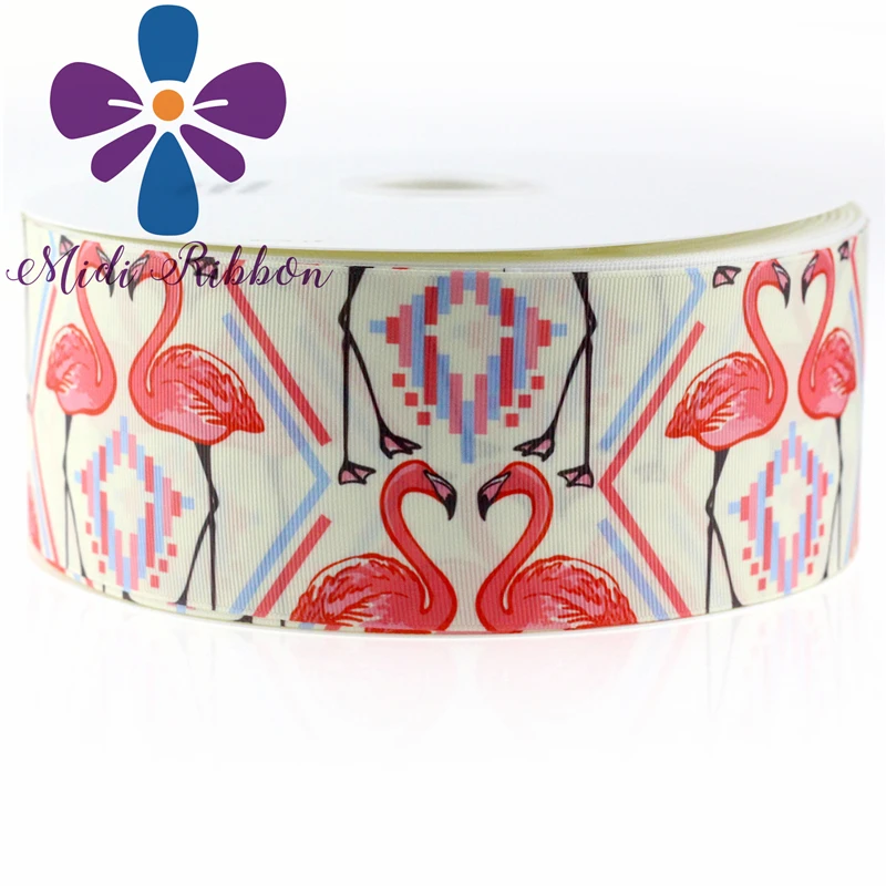 

6-75mm Summer Season Flamingo Print Grosgrain Ribbon/foe 50y/lot handmade Hair Bow Clip Gift Wrapping MD170510-75-7167