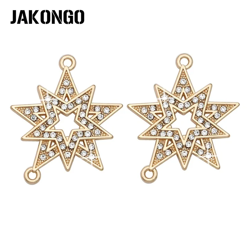 

JAKONGO Gold Color Crystal Star Charm Connector for Jewelry Making European Bracelet Jewelry Findings Accessories 24x30mm