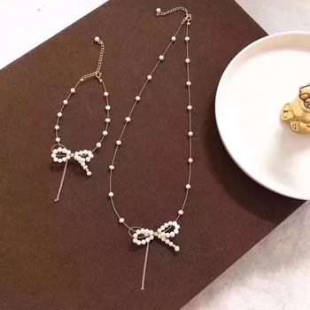 

WKOUD Fine Natural Pearl Jewelry Freshwater Pearl Suite Neckalce and Bracelet 2019 Spring New