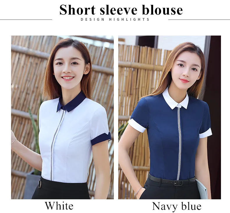 Новая модная женская хлопковая рубашка Весенняя официальная Элегантная блузка Офисная Женская рабочая одежда размера плюс топы темно-синие белые