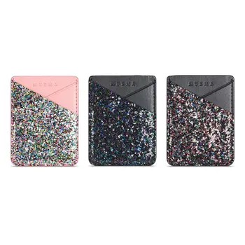 

Fashion New Women Men Sequins Credit Card Holder Cell Phone Leather Wallet Pocket Sticker Adhesive Pouch Case 3 Styles