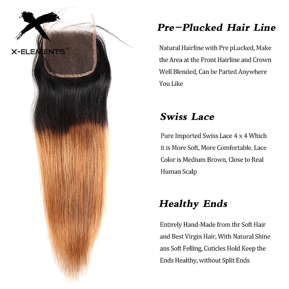 X-Elements Ombre Color 4x4 Lace Closure Brazilian Human Hair Straight Closure Remy Hair Closure T1BPurple T1B30 T1B27 T1B39J (8)