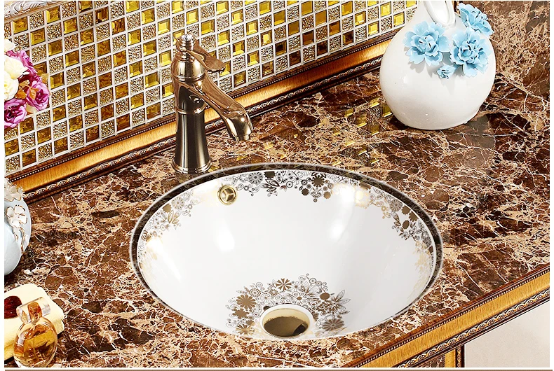 Handmade Artistic Rectangular undercounter Washbasin With Overflow Ceramic Bathroom Sink undercounter Sink round (3)