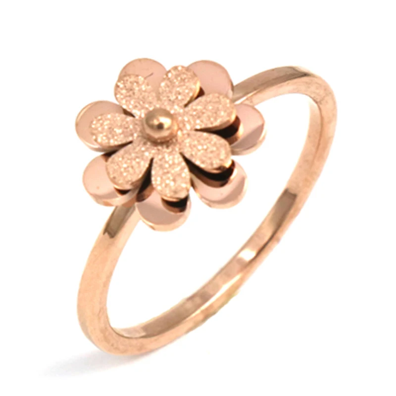 PZ jewelry Creative Rotating flower stainless steel Ring Fashion