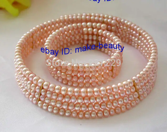 

Wholesale price ^^^classic 4rows pink freshwater pearls necklace&bracelet a set (A0516)