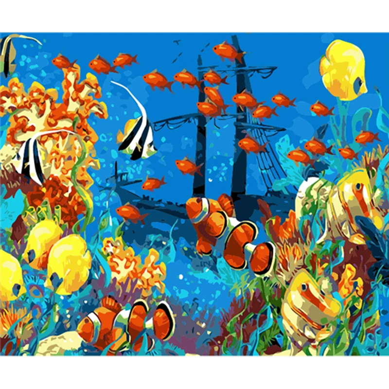 

YIKEE decorative canvas oil painting by numbers,paint by number kits fish for display