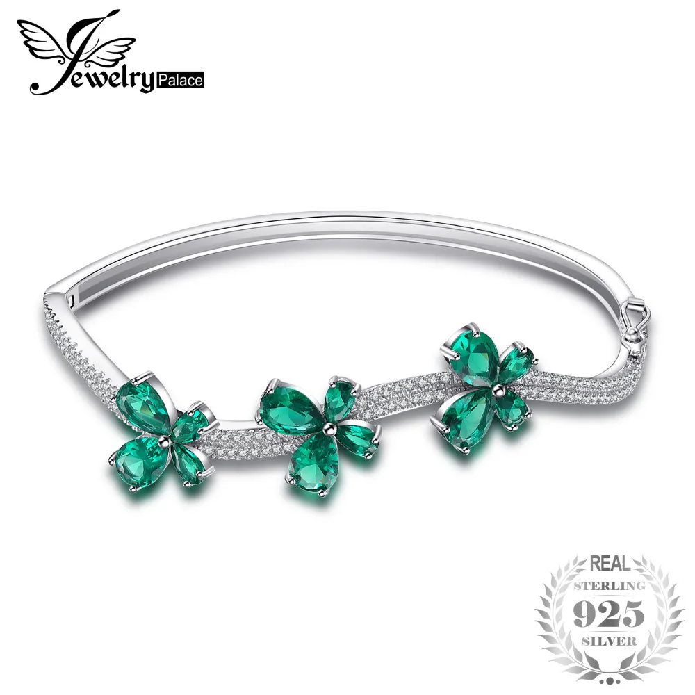 

JewelryPalace Butterfly 3.7ct Created Emerald Bangle Bracelet 925 Sterling Silver Fashion Fine Jewelry For Women 2018