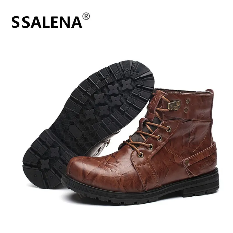 

Men Winter Ankle Boots Male Lace Up Working Motorcycle Boots Men Wearable Fashion High-Cut Vintage Style Footwear Shoes AA60540