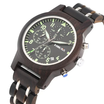 

Mens Watch Quartz Wooden Watch Luminous Function Six-pin Chronograph Dial Watch Fashion Calendar Wooden Wristwatch Relojes Gift
