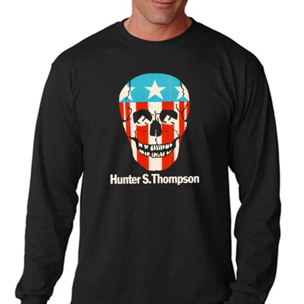 Hunter S Thompson Gonzo череп логотип для мужчин &amp #039 s с длинным рукавом черная футболка