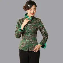 Высококачественная хлопковая Цветочная зеленая Женская двухслойная куртка китайский Винтажный стиль элегантная одежда тонкая куртка размер M-XXXL