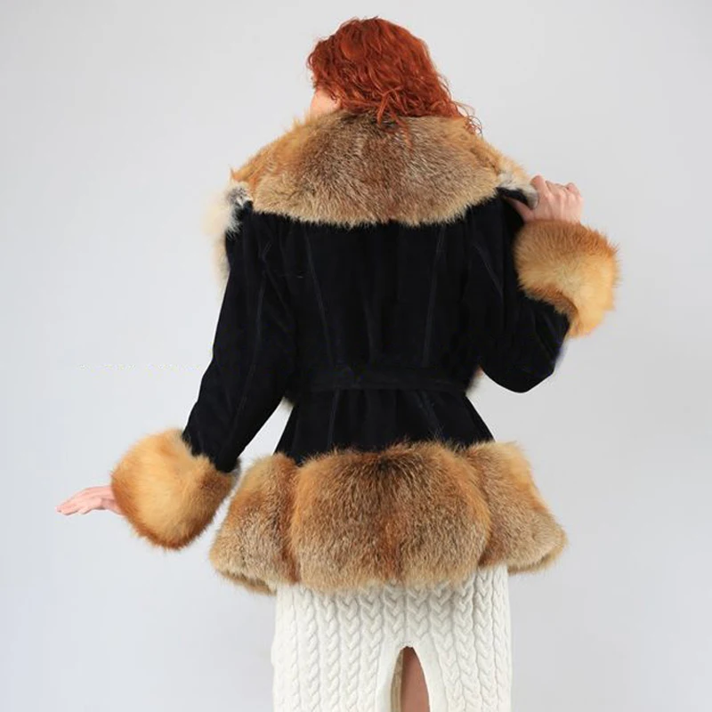 Real Fur Coat Women With Rex Rabbit And Red Fox Fur Coat New Style Top Quality Fur Coat Winter Warm Rex Rabbit Fur Jacket FC-191