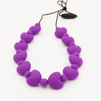 

BPA Free Food Grade Silicone Teething Chew Nursing Babywearing Necklace, Small round & Large love shape Beads