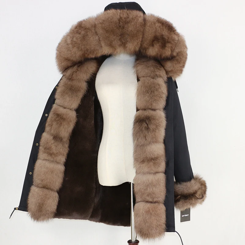 OFTBUY, зимняя куртка, Женское пальто с натуральным мехом, брендовая Роскошная длинная парка, большой натуральный Лисий мех, уличная одежда, толстая теплая, 3 в 1 размера плюс