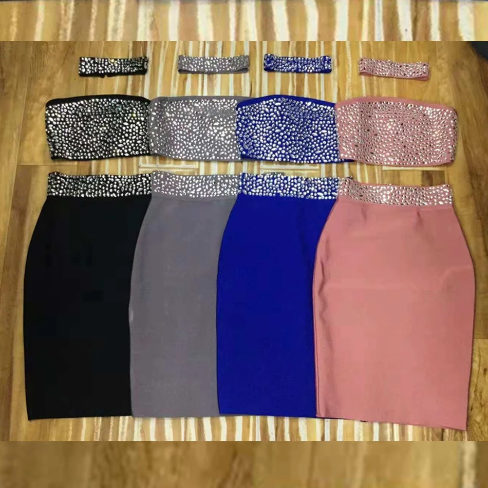 

Deavogy 2019 New Sleeveless Bodycon Sexy Two Pieces Sets Party Bandage Dress