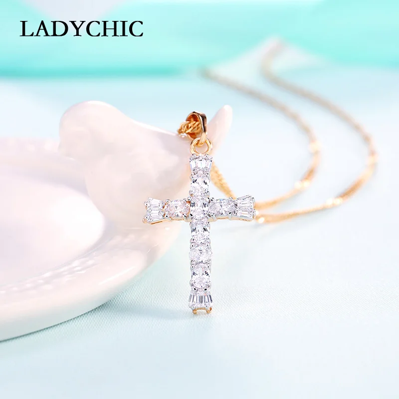Роскошное ожерелье LADYCHIC с подвеской в виде креста кристаллами для девушек и