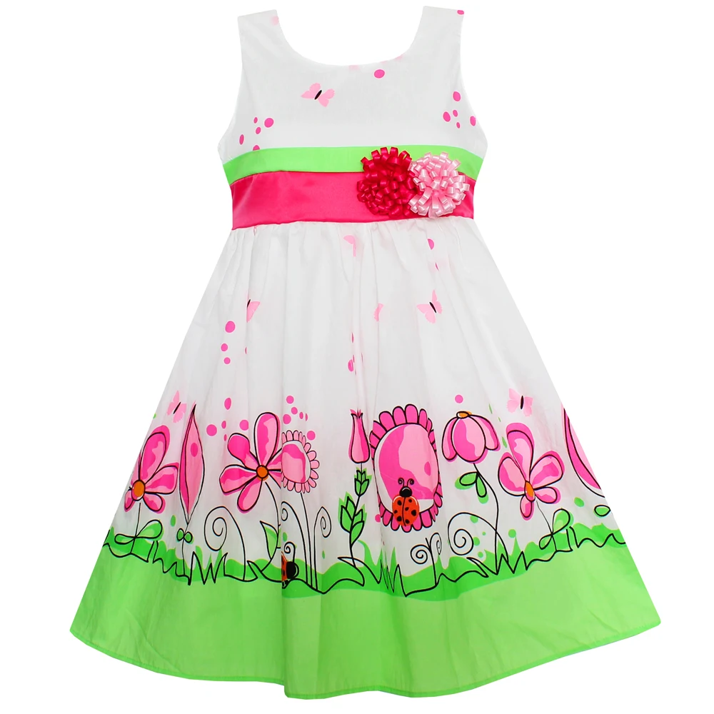 

Shybobbi New Girls Dress Floral Ladybug Print Two Layers Party Casual Birthday Beauty Children Clothes Size 4-12