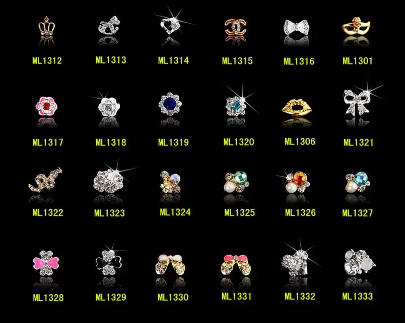 

(ML1312-1333)100PCS Deluxe 3D 2015 Hot !! Rose Flower Colorful AB Rhinestone Nail Jewelry, Nail Design 10pcs/pack 2015 Hot Sale