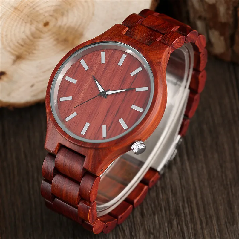 

100% Nature Red Sandalwood Full Wooden Bangle Watches Simple Men's Handmade Wood Quartz-watch Bamboo Wrist Watch Reloj de madera