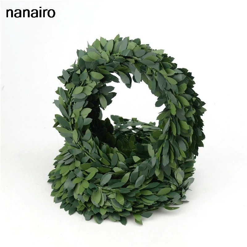 

7.5 M Lron Wire Garland Green Leaf Handmade Artificial Flower Vine Rattan For Wedding Decoration Foliage DIY Wreath Silk Flower