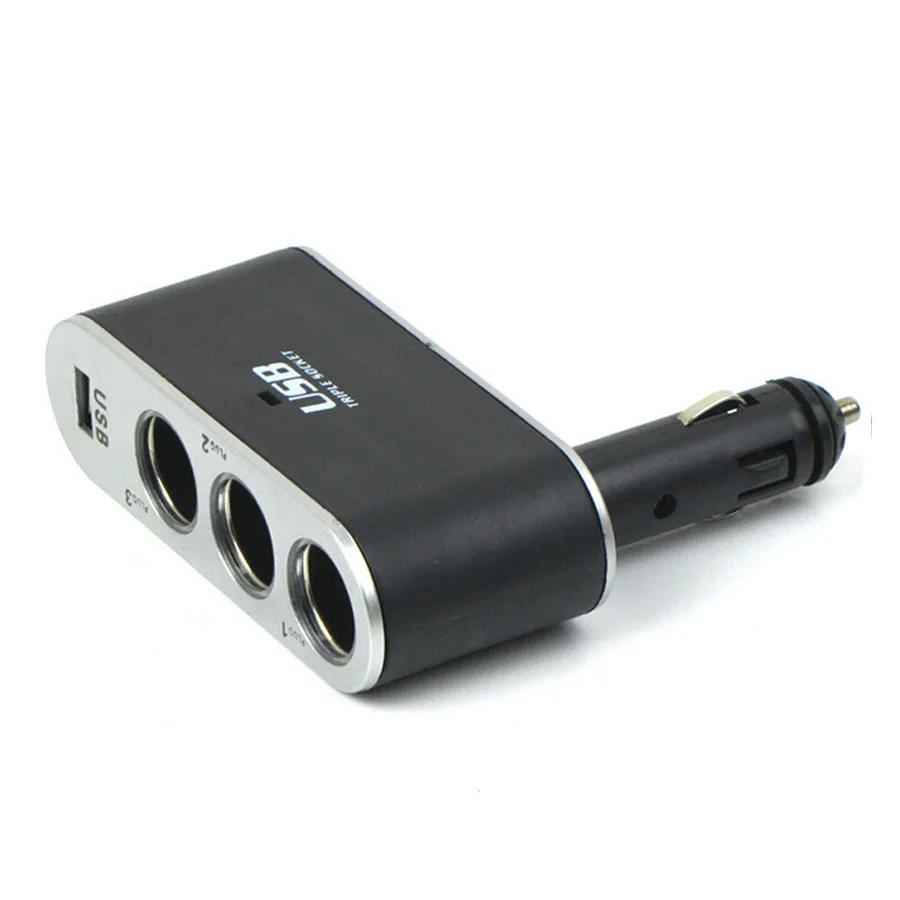 1PCS 12V 24V Dc Universal 3 Way USB Socket Car Cigarette Lighter Power
