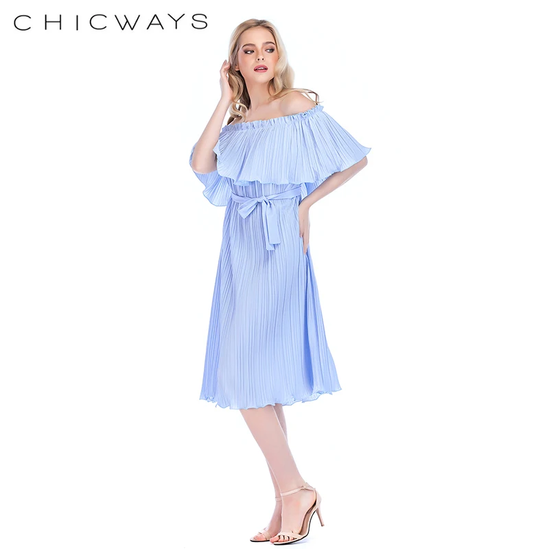Chicways летнее однотонное Плиссированное женское платье повседневное с открытыми