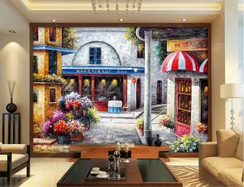 

3d room wallpaper custom mural non-woven wall sticker Romantic town landscape flower shop painting photo 3d wall mural wallpaper