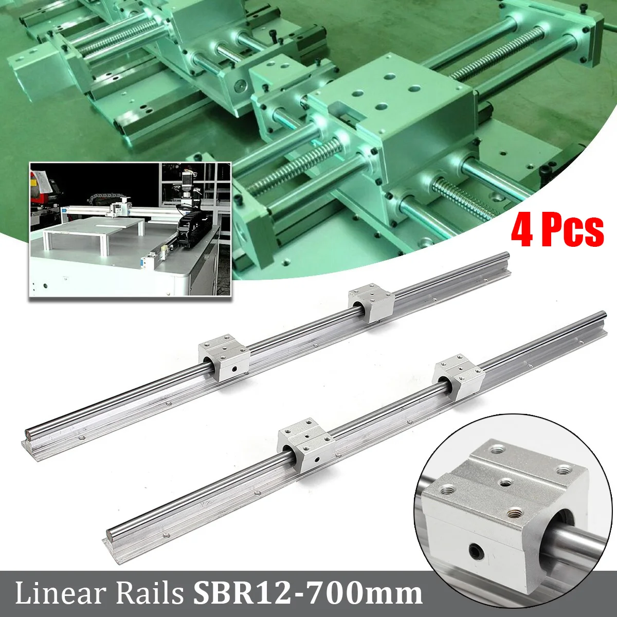 

4PCS SBR12-700mm 12MM Linear Bearing Rail Slide Guide Kit Shaft 4X SBR12UU Blocks Linear Guides Set Hardware Length 70cm