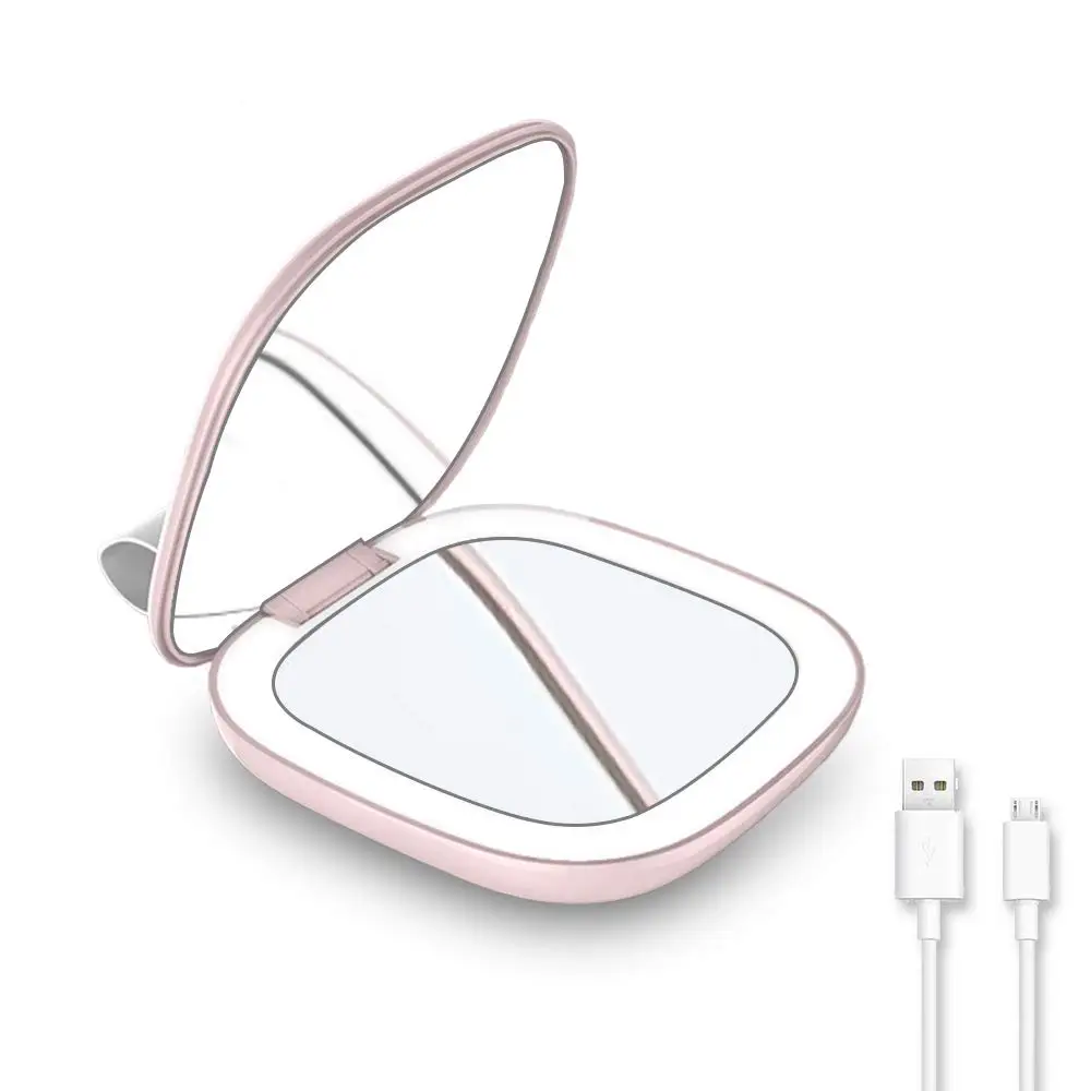 

2019 16PCS LED New Release Rechargeable Compact Hand Mirror With Led Light Girls Women Power Bank Portable Make Up Vanity Mirror