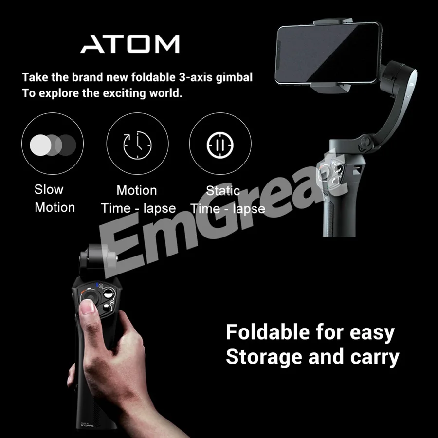  Snoppa Atom 3-Axis Foldable Pocket-Sized Handheld Gimbal Stabilizer for iPhone Smartphone GoPro & W