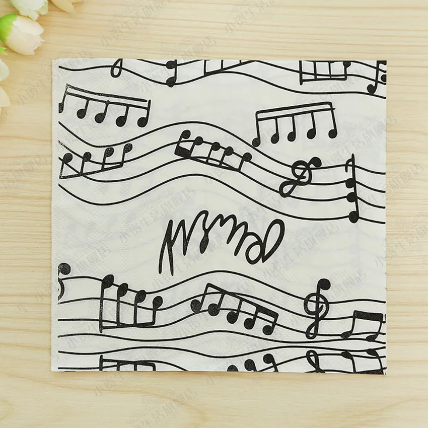 

Creative black music note napkin 33x33cm 3-ply paper napkins for wedding decoupage napkin for party vintage serviettes decoupage