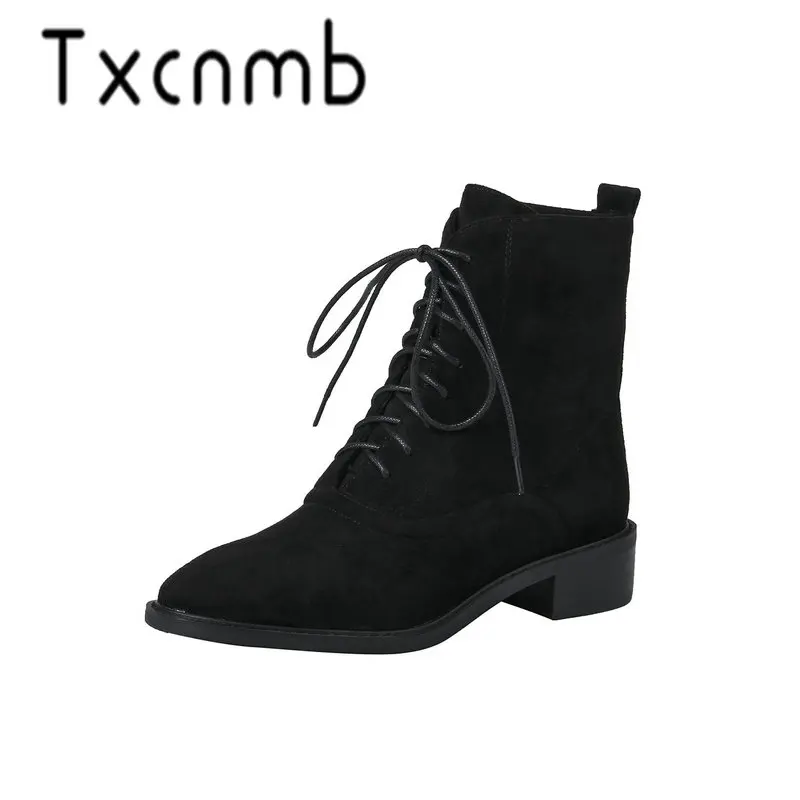 

TXCNMB Fashion Women Ankle Boots Cow Suede Leather Autumn Winter Warm Low Heels Office Lady Zipper Brand Quality Shoes Woman