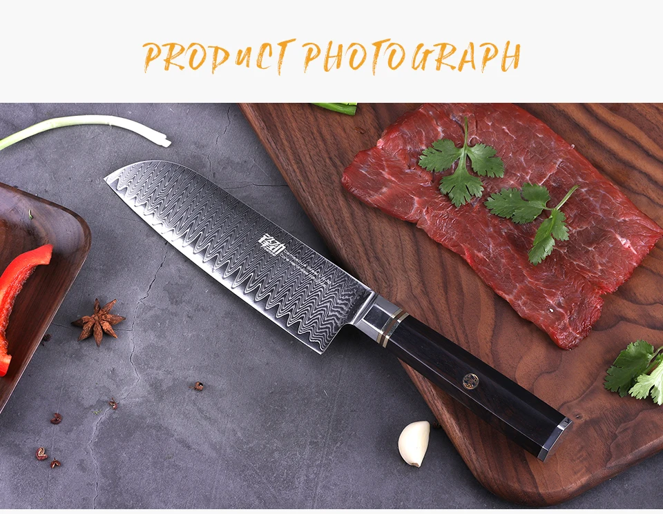 FINDKING Профессиональный 7 дюймов Santoku Ножи эбенового дерева восьмиугольная ручка лестница Pattern 67 слоев из дамасской стали Сталь японский Ножи