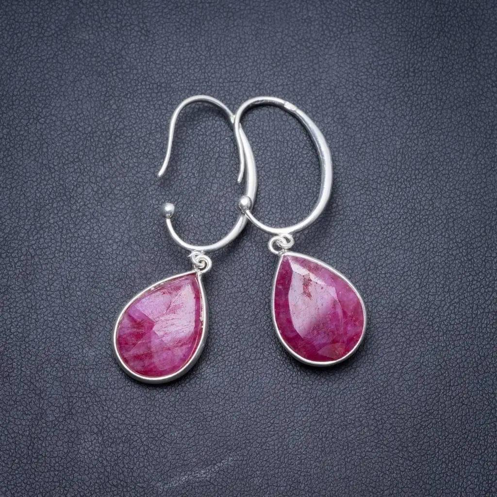 

Natural Cherry Ruby Handmade Unique 925 Sterling Silver Earrings 2" Y3362