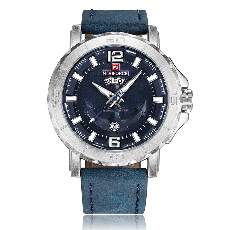 NAVIFORCE мужские часы Аналоговые часы с датой кварцевые часы мужские армейские военные наручные часы люксовый бренд мужские спортивные наручные часы Relogio - Цвет: silver blue