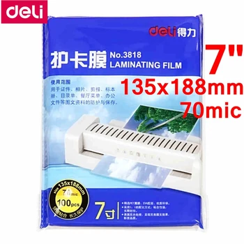 

100PCS/lot Deli 3818 hot pouch laminator film 7"(135x188mm) size 70 mic photo documents PET laminating film pouch film wholesale